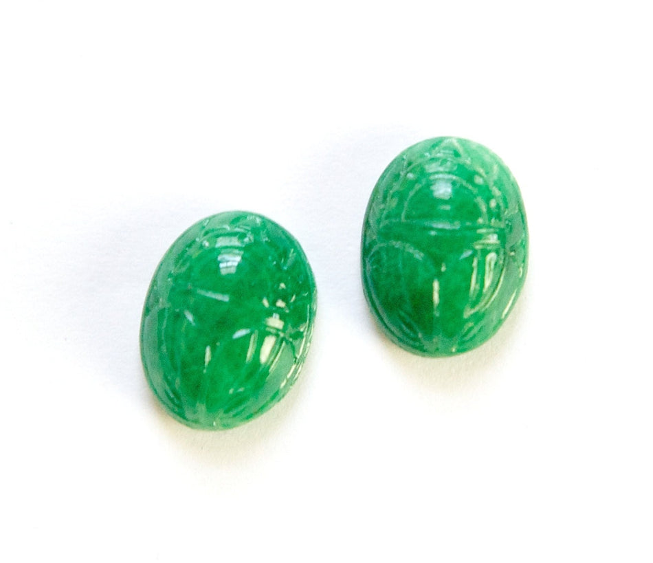Vintage Marbled Green Scarab Glass Cabochons 16x12mm (2) cab319AF