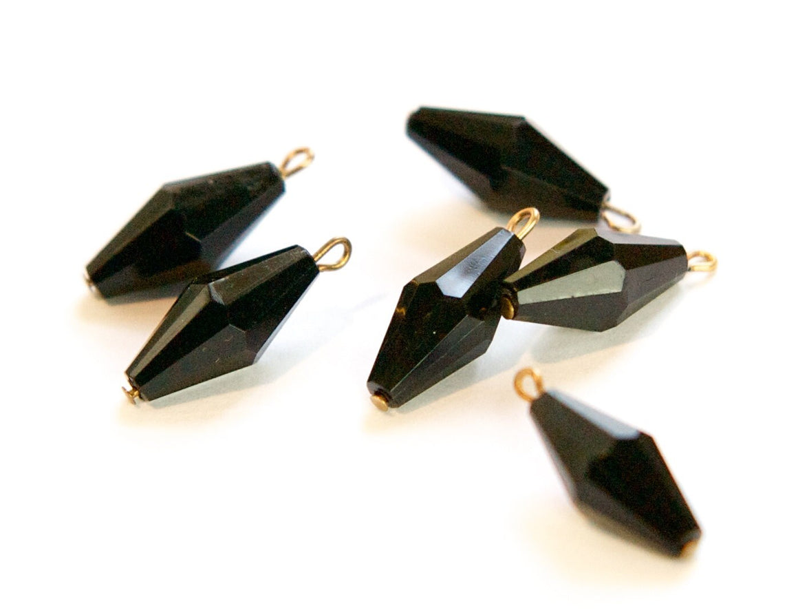 Vintage Black Acrylic Faceted Bicone Beads with Loop chr075A