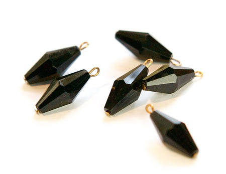 Vintage Black Acrylic Faceted Bicone Beads with Loop chr075A