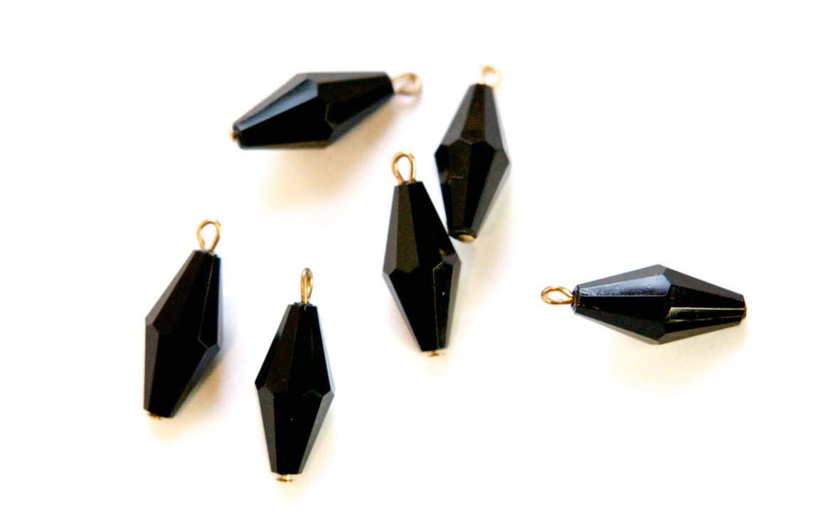 Vintage Black Acrylic Faceted Bicone Beads with Loop chr075A