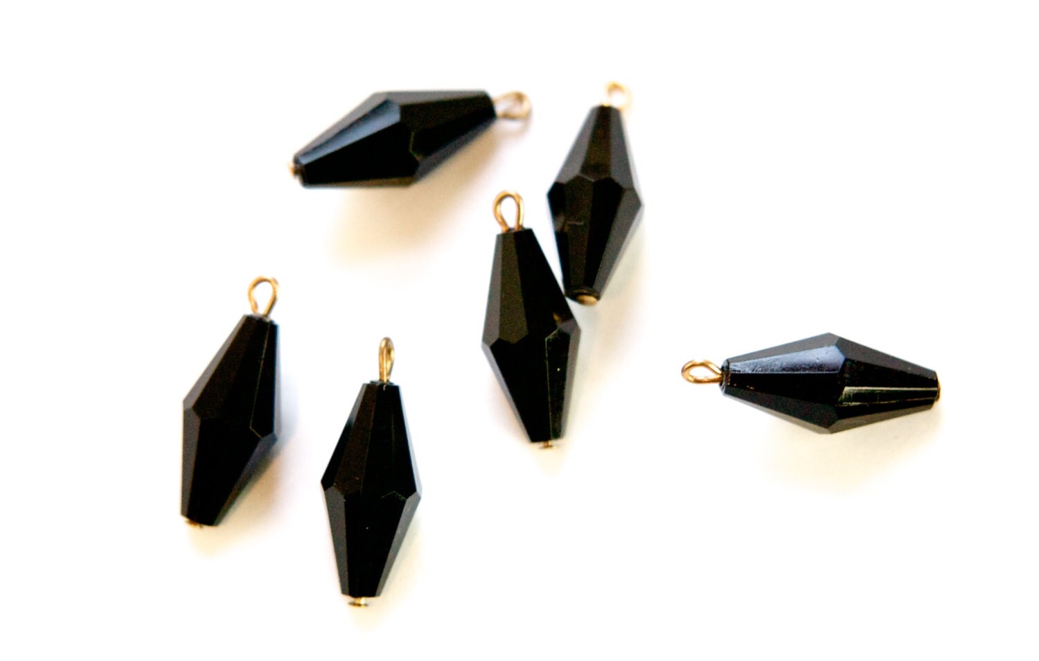 Vintage Black Acrylic Faceted Bicone Beads with Loop chr075A