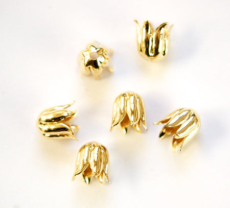 Gold Plated 6 Wavy Petal Flower Bead Cap 10mm (8) mtl073B