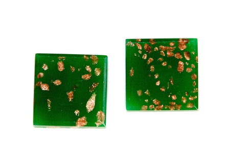 Vintage Green Glass Square Cabochons with Goldstone Inclusions (2) cab071B