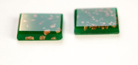 Vintage Green Glass Square Cabochons with Goldstone Inclusions (2) cab071B