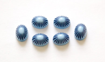 Vintage 2 Tone Blue Etched Top Acrylic Cabochons 8x6mm cab810D