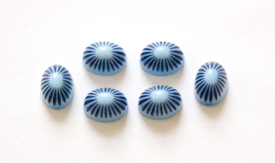 Vintage 2 Tone Blue Etched Top Acrylic Cabochons 8x6mm cab810D