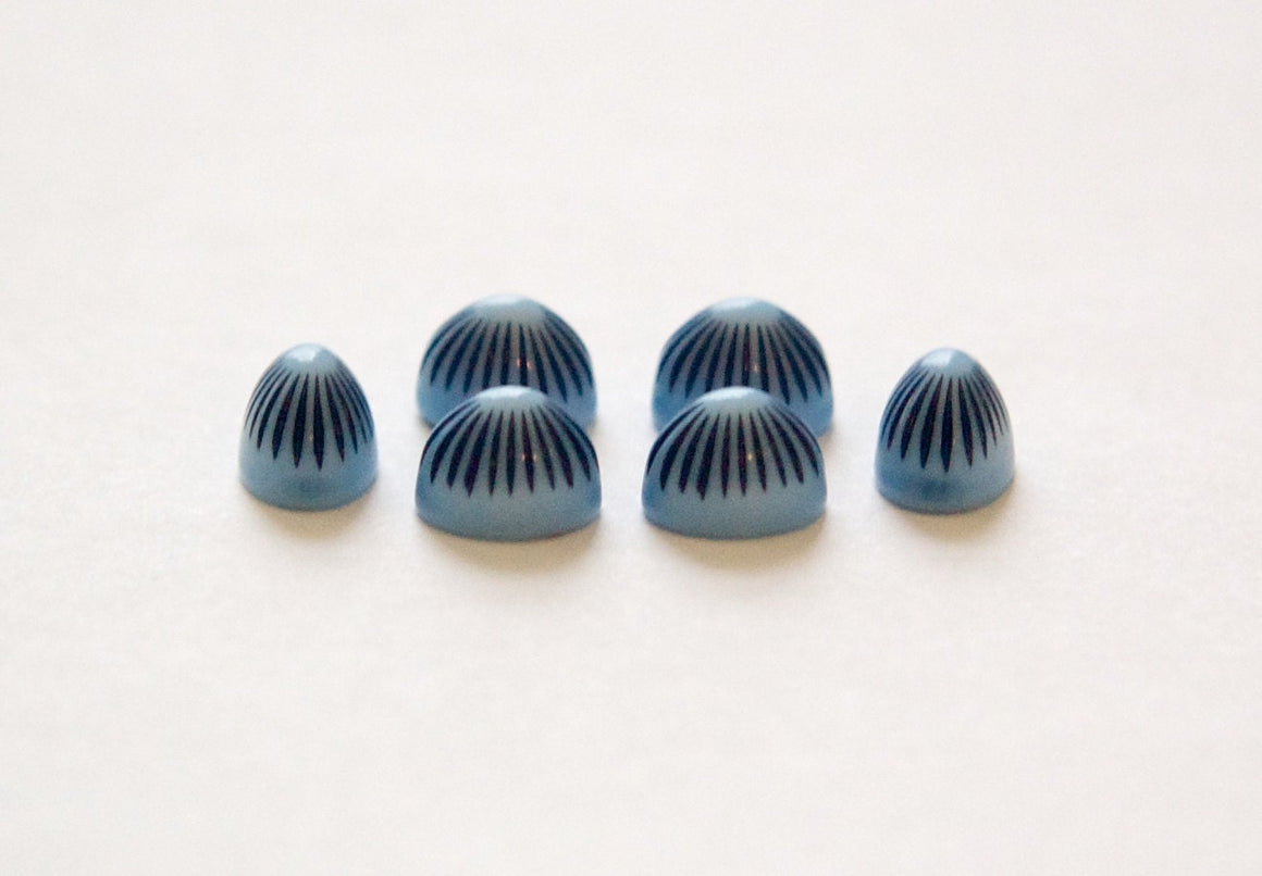 Vintage 2 Tone Blue Etched Top Acrylic Cabochons 8x6mm cab810D