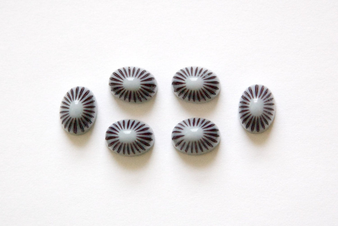 Vintage Grey Black Etched Top Acrylic Cabochons 8x6mm cab810F