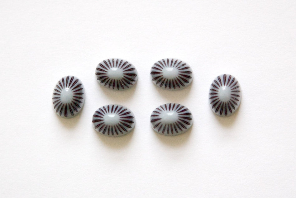 Vintage Grey Black Etched Top Acrylic Cabochons 8x6mm cab810F