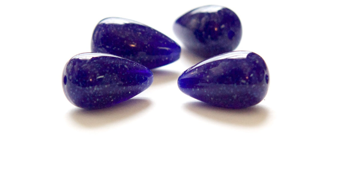 Vintage Navy Blue with Speckles Chubby Teardrop Acrylic Beads (4) bds1002E