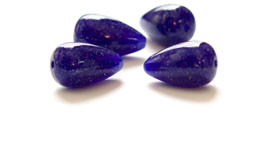Vintage Navy Blue with Speckles Chubby Teardrop Acrylic Beads (4) bds1002E