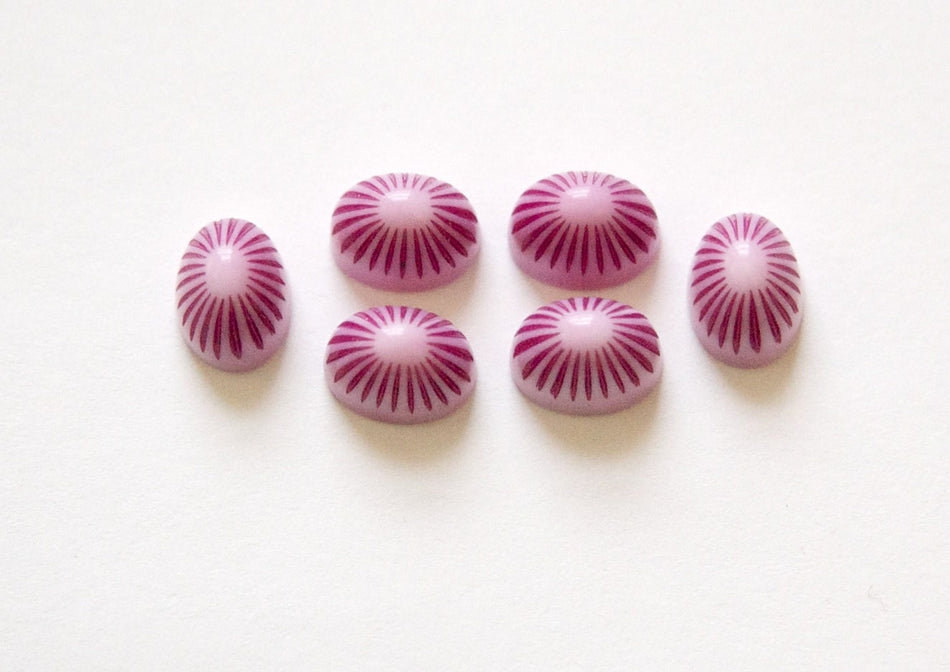 Vintage 2 Tone Purple Etched Top Acrylic Cabochons 8x6mm cab810B