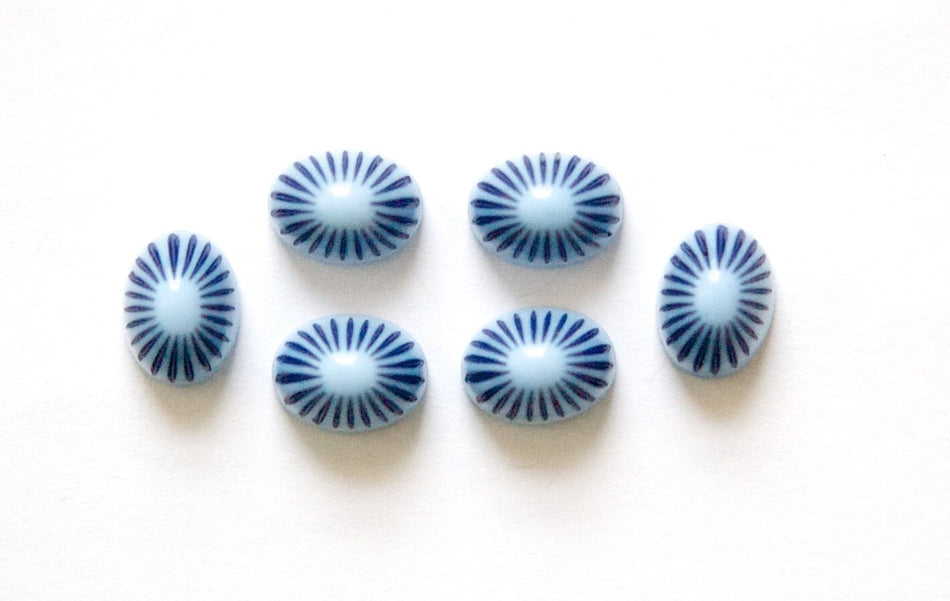 Vintage 2 Tone Blue Etched Top Acrylic Cabochons 8x6mm cab810D