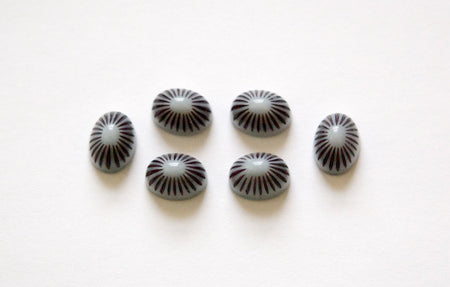 Vintage Grey Black Etched Top Acrylic Cabochons 8x6mm cab810F