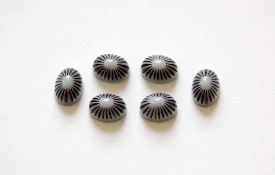 Vintage Grey Black Etched Top Acrylic Cabochons 8x6mm cab810F