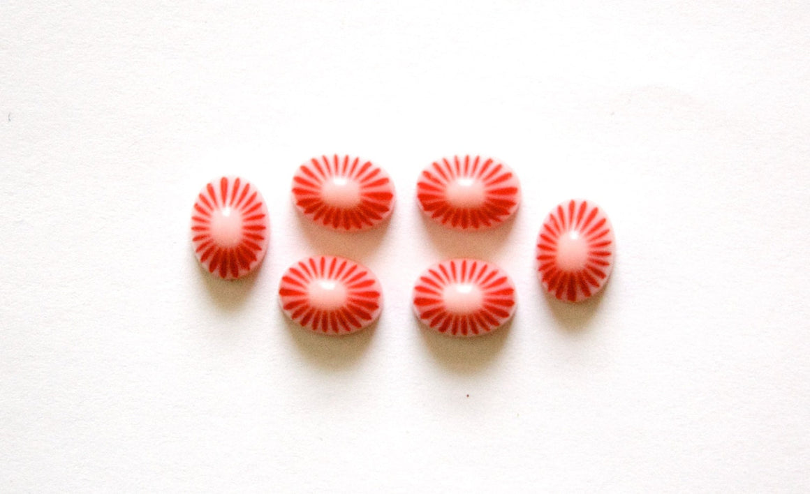 Vintage 2 Tone Rose Pink Etched Top Acrylic Cabochons 8x6mm cab810E