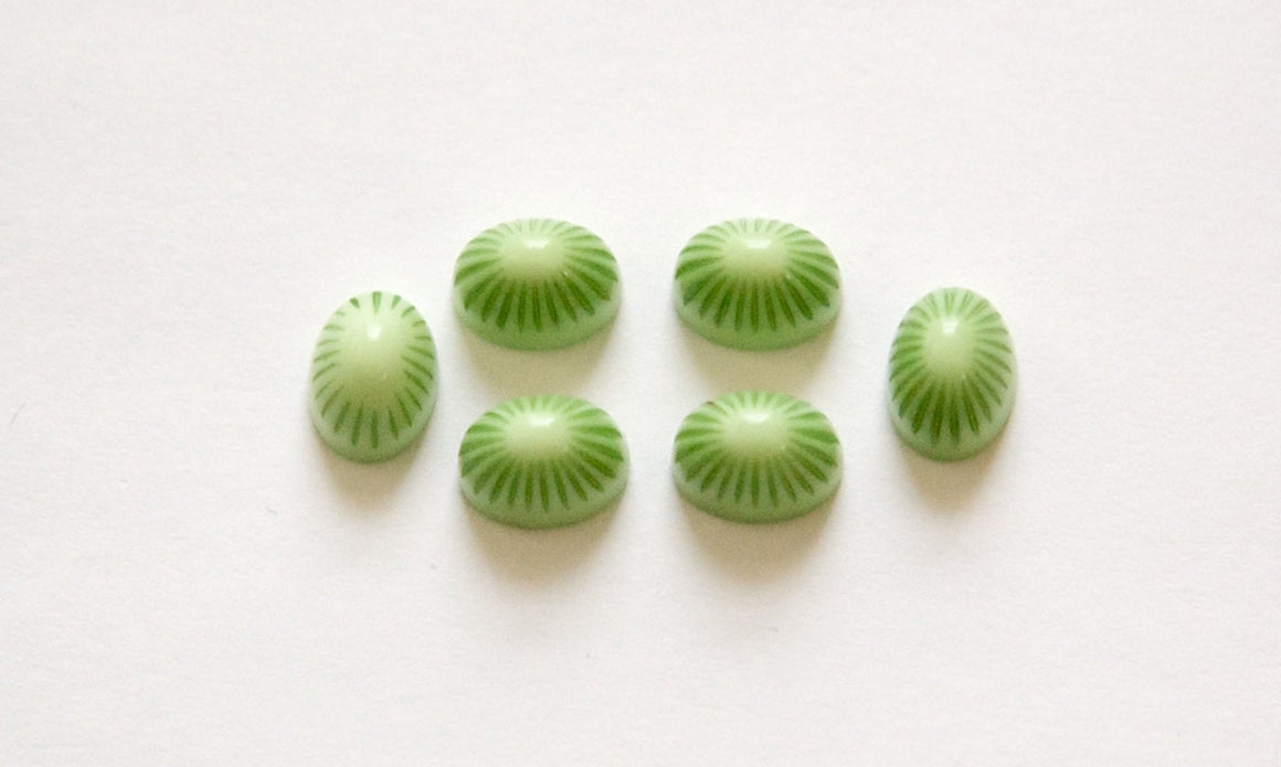 Vintage 2 Tone Green Etched Top Acrylic Cabochons 8x6mm cab810C