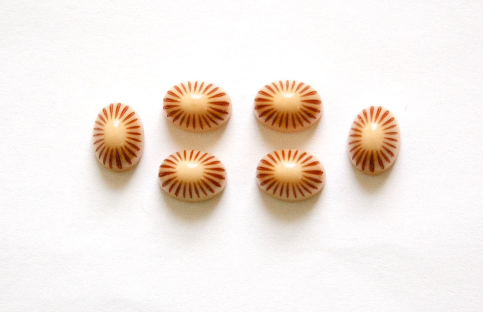 Vintage Brown Tan Etched Top Acrylic Cabochons 8x6mm cab810A