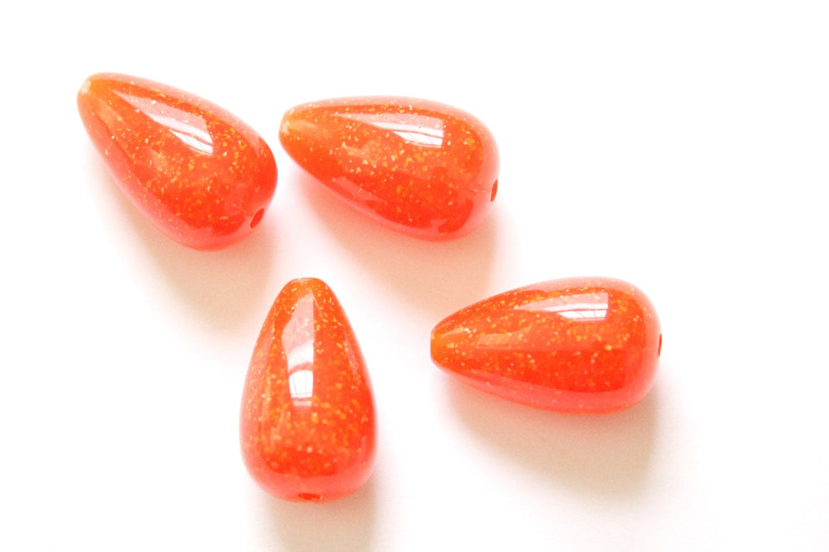 Vintage Dark Orange with Speckles Chubby Teardrop Acrylic Beads (4) bds1002D