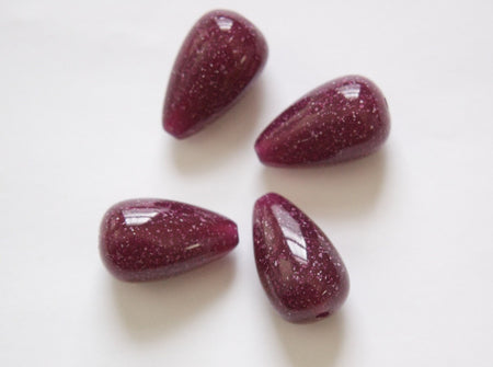 Vintage Grape Purple with Speckles Chubby Teardrop Acrylic Beads (4) bds1002A