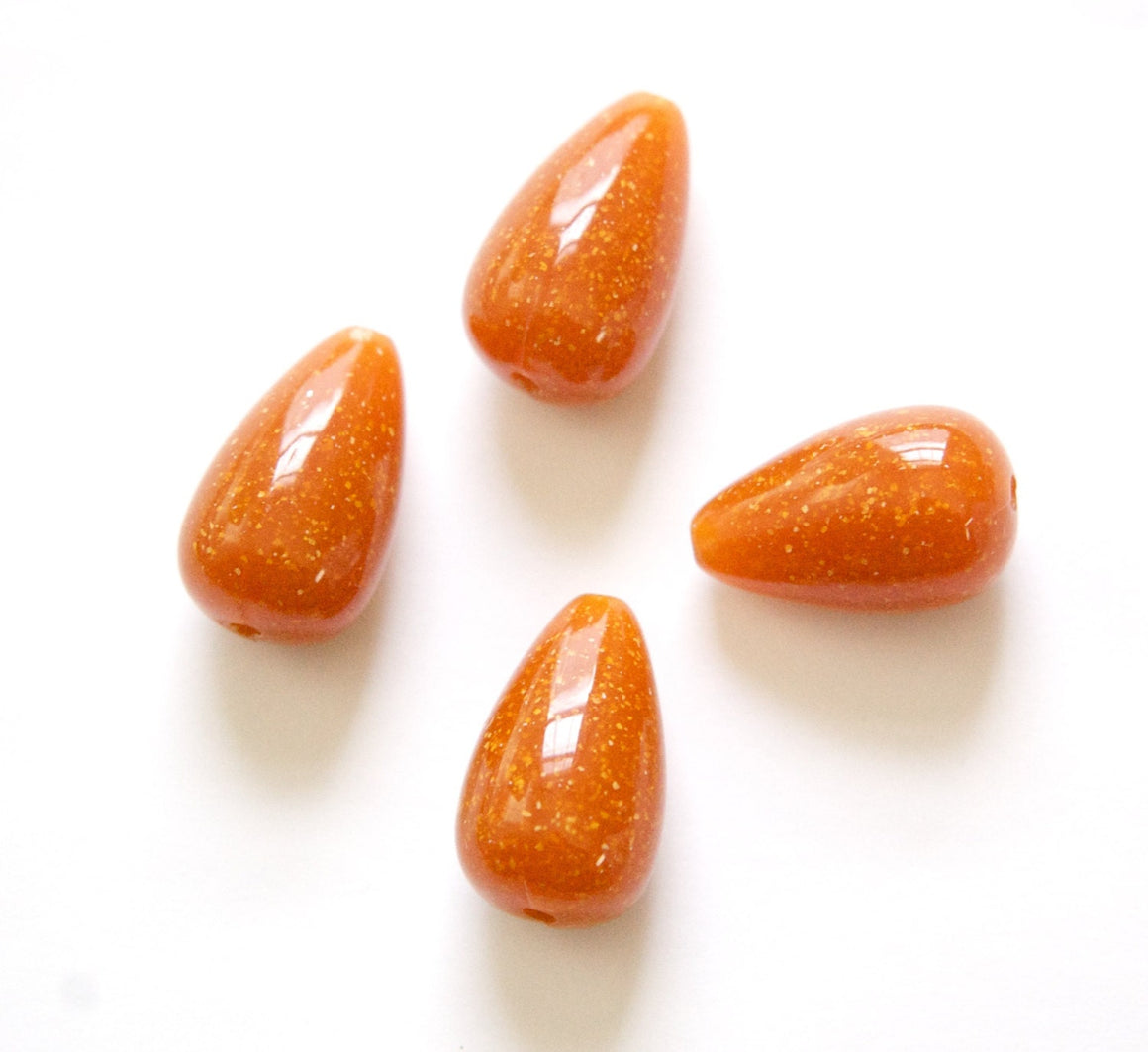 Vintage Amber Brown with Speckles Chubby Teardrop Acrylic Beads (4) bds1002C