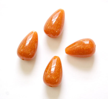 Vintage Amber Brown with Speckles Chubby Teardrop Acrylic Beads (4) bds1002C