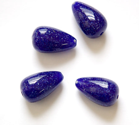 Vintage Navy Blue with Speckles Chubby Teardrop Acrylic Beads (4) bds1002E