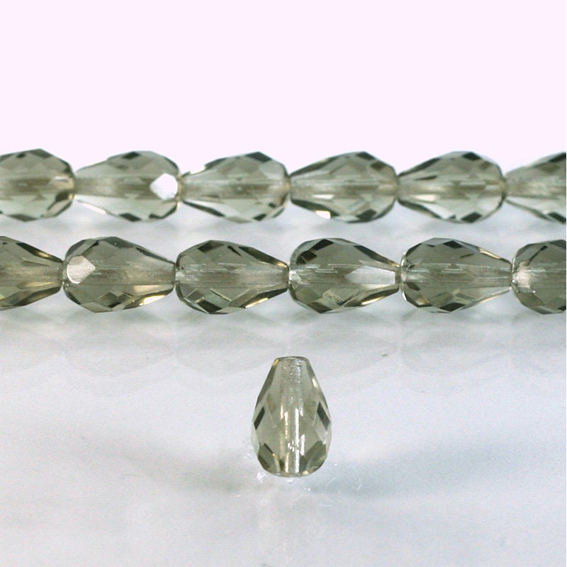 10X7mm Black Diamond Teardrop Czech Faceted Glass Beads (10)