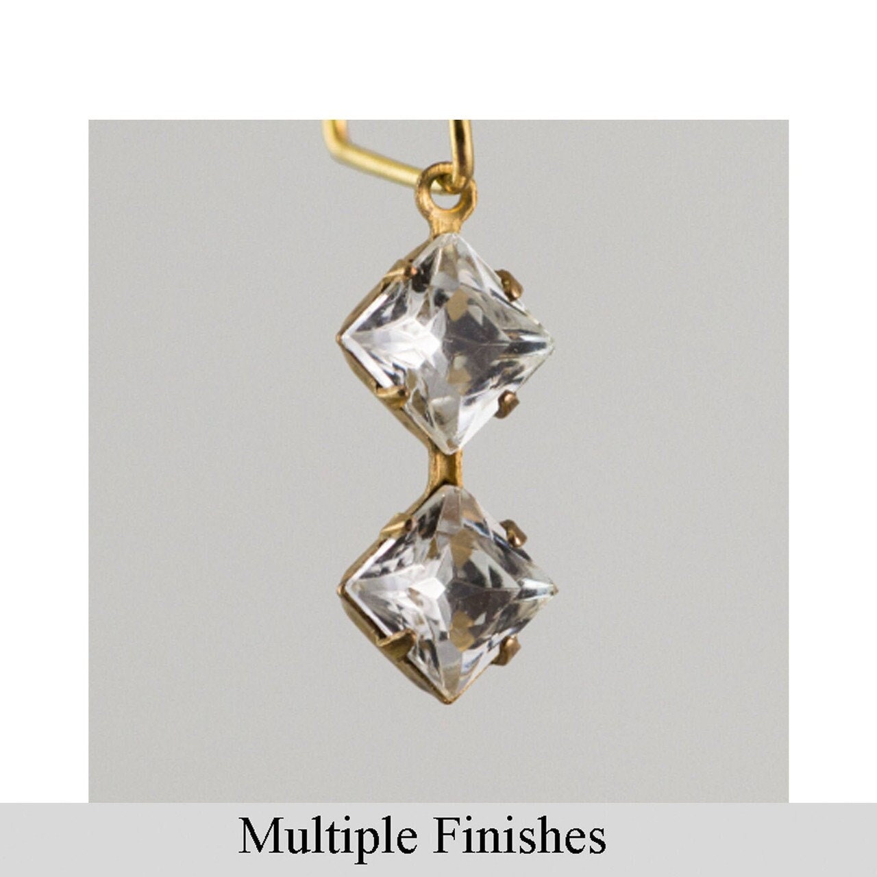 6mm Clear Faceted Glass Square Stone in 1 Loop Double Setting