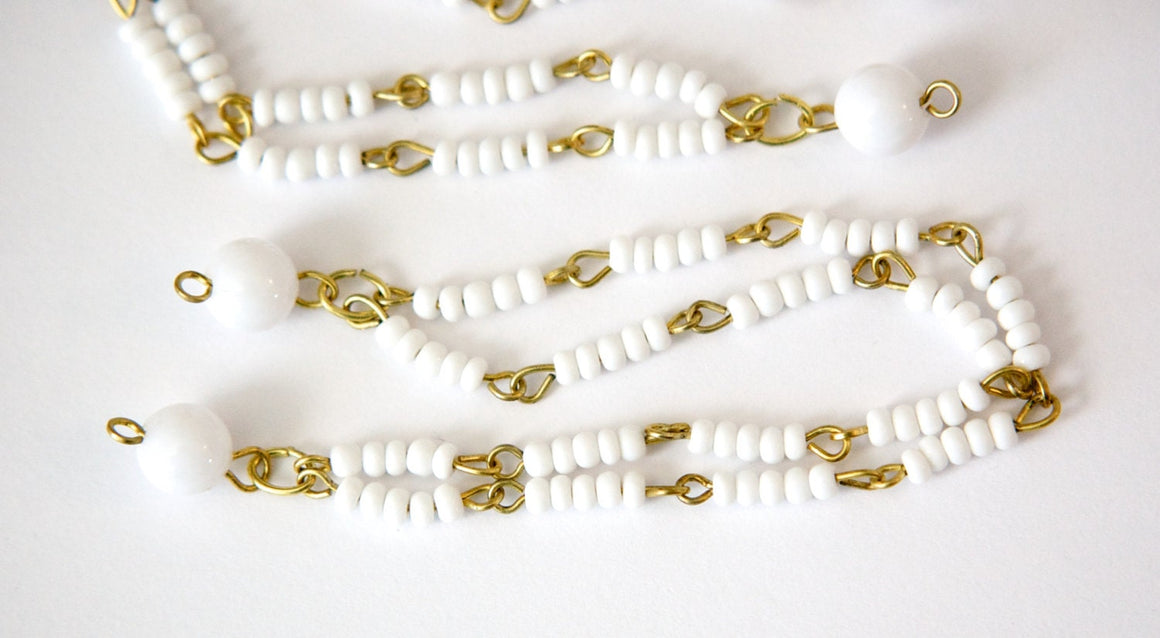 Vintage White Beaded Double Strand Chain Findings (2) drp123A