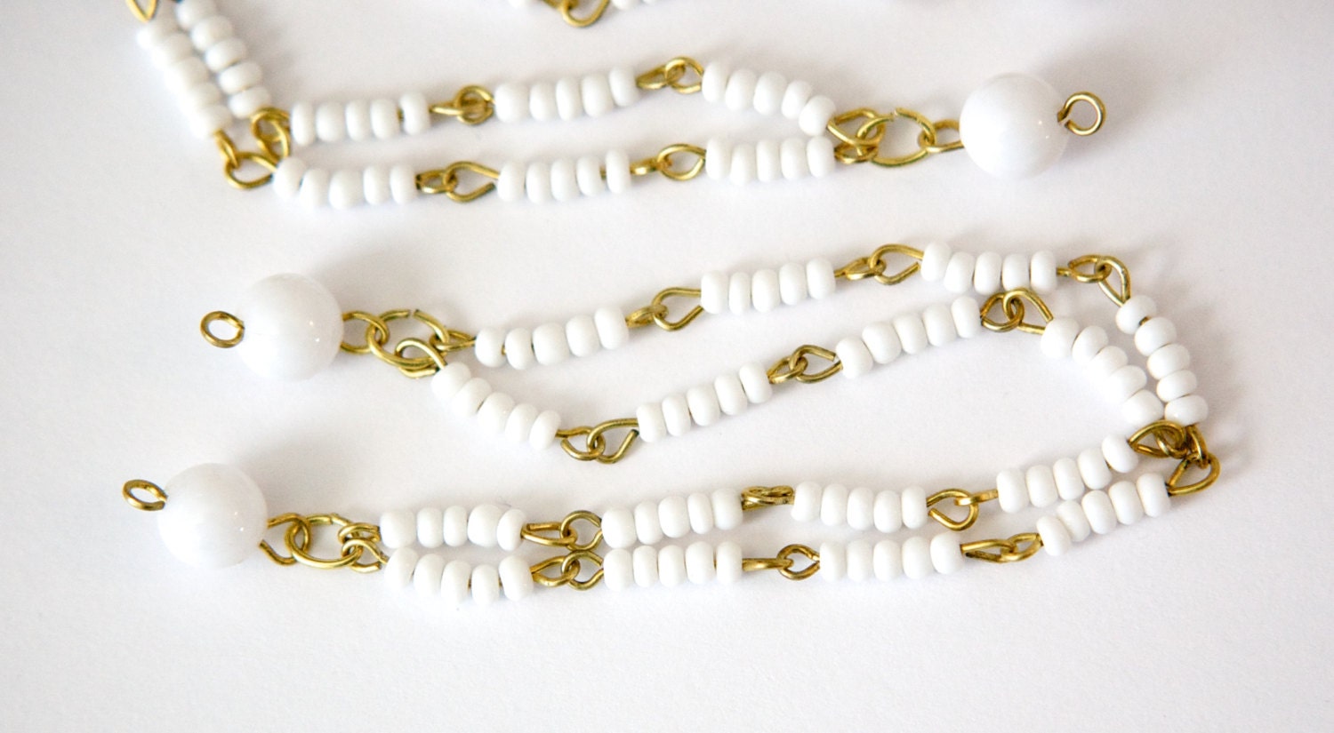 Vintage White Beaded Double Strand Chain Findings (2) drp123A