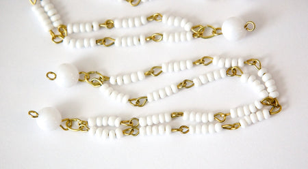 Vintage White Beaded Double Strand Chain Findings (2) drp123A