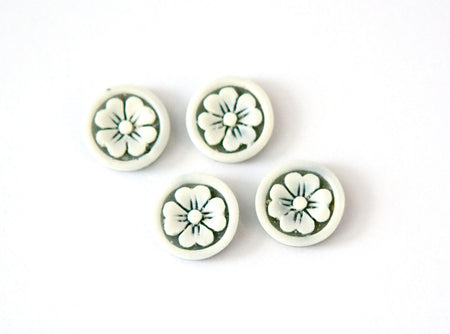 Vintage Off White Etched Flower on Grey Acrylic Cabochons Japan 11mm (4) cab846A