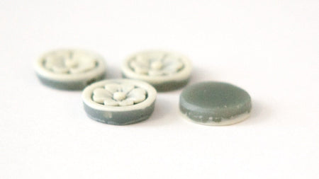 Vintage Off White Etched Flower on Grey Acrylic Cabochons Japan 11mm (4) cab846A