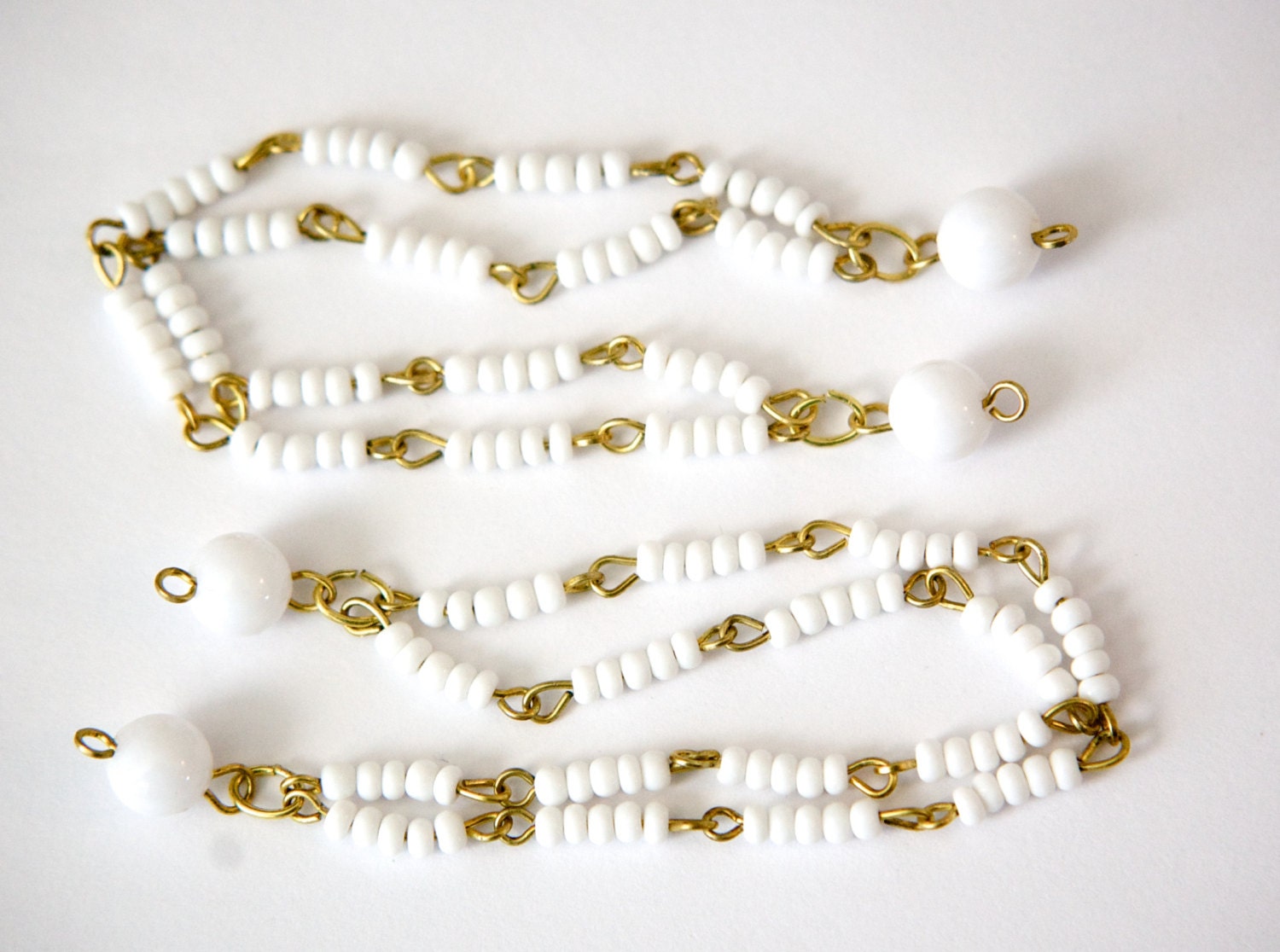 Vintage White Beaded Double Strand Chain Findings (2) drp123A