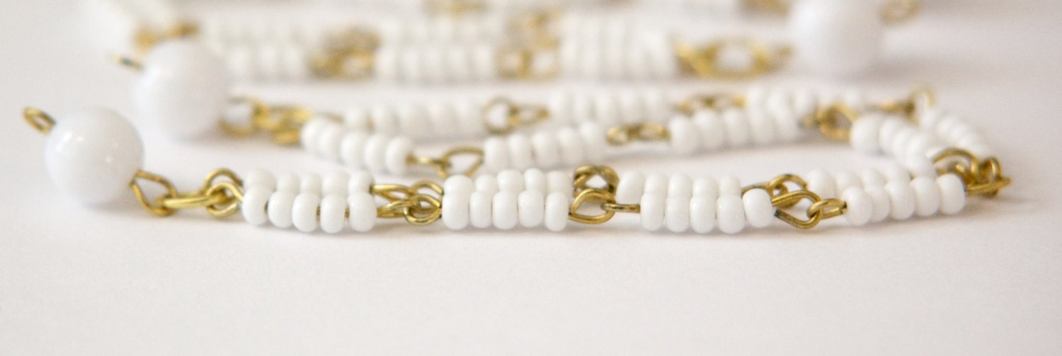 Vintage White Beaded Double Strand Chain Findings (2) drp123A