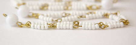 Vintage White Beaded Double Strand Chain Findings (2) drp123A