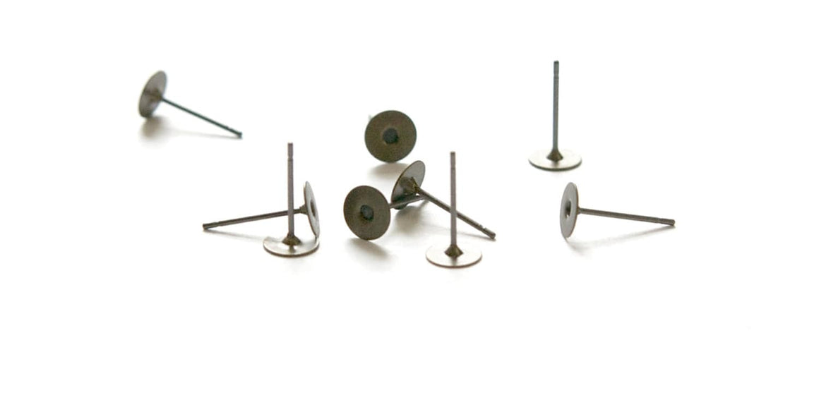 Antiqued Bronze 6mm Flat Pad Setting Earring Posts w/ Nuts (40) fnd002B