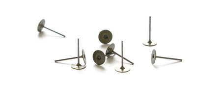 Antiqued Bronze 6mm Flat Pad Setting Earring Posts w/ Nuts (40) fnd002B