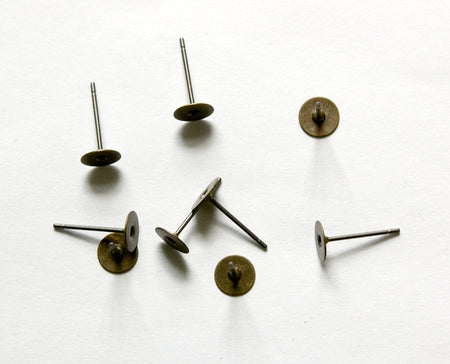 Antiqued Bronze 6mm Flat Pad Setting Earring Posts w/ Nuts (40) fnd002B