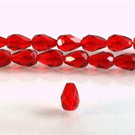 10X7mm Ruby Teardrop Czech Faceted Glass Beads (10)