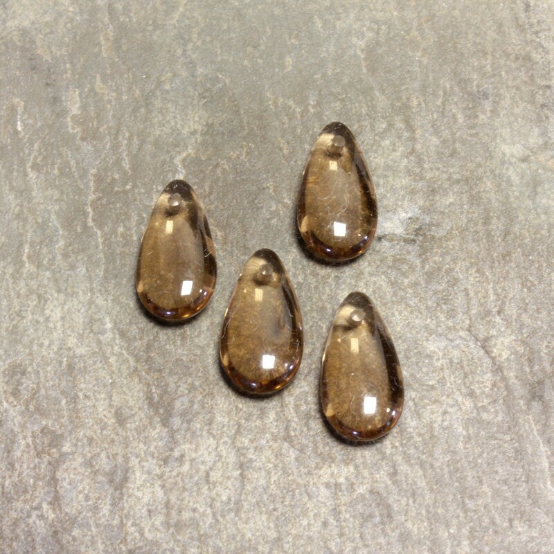 14x7mm Smoky Topaz Czech Teardrop Glass Beads (10)