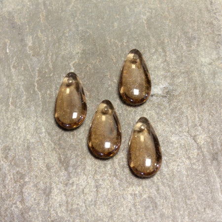 14x7mm Smoky Topaz Czech Teardrop Glass Beads (10)