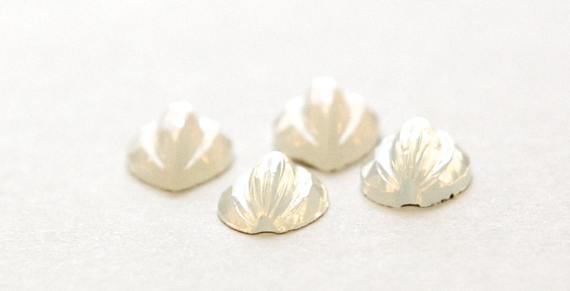 Vintage White Opal Etched Glass Leaf Cabochons Germany 17mm X 10mm (4) cab519C