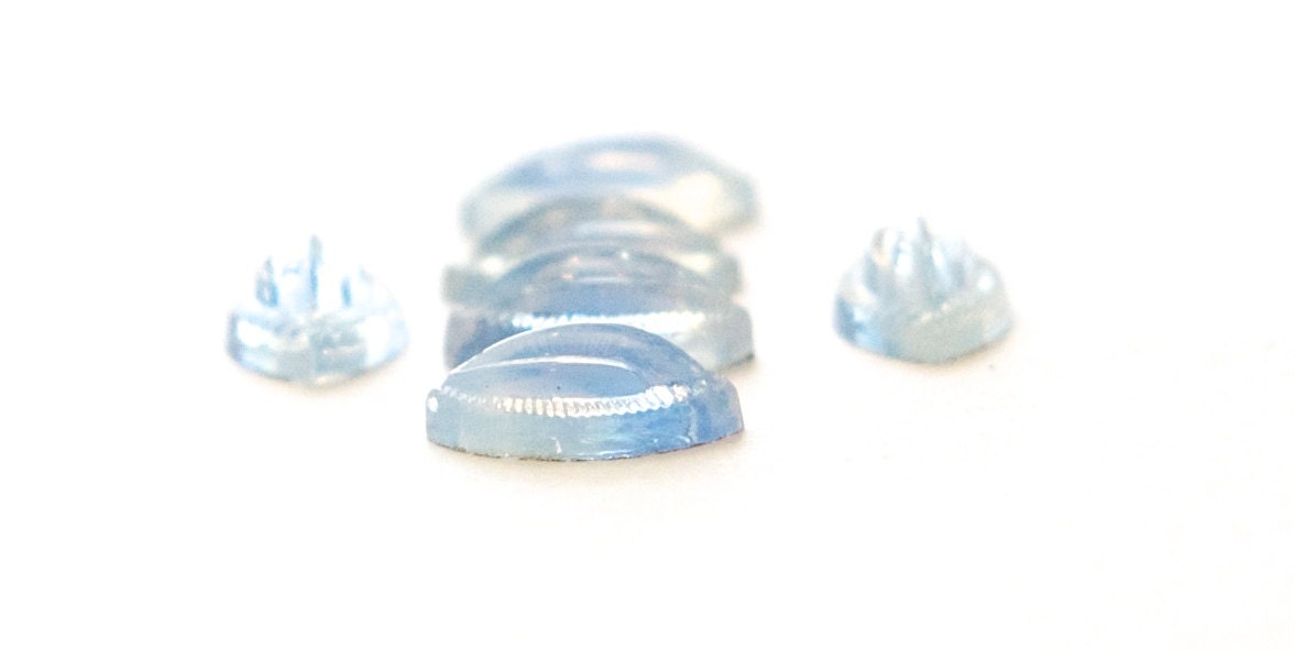 Vintage Blue Givre Etched Glass Cabochons Germany 13mm X 8mm (6) cab519B