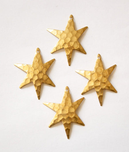 1 Hole Hammered Raw Brass Star Pendant Drops (4) mtl411A