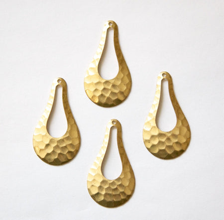 1 Hole Hammered Raw Brass Pear Drop Pendant Drops (4) mtl410A