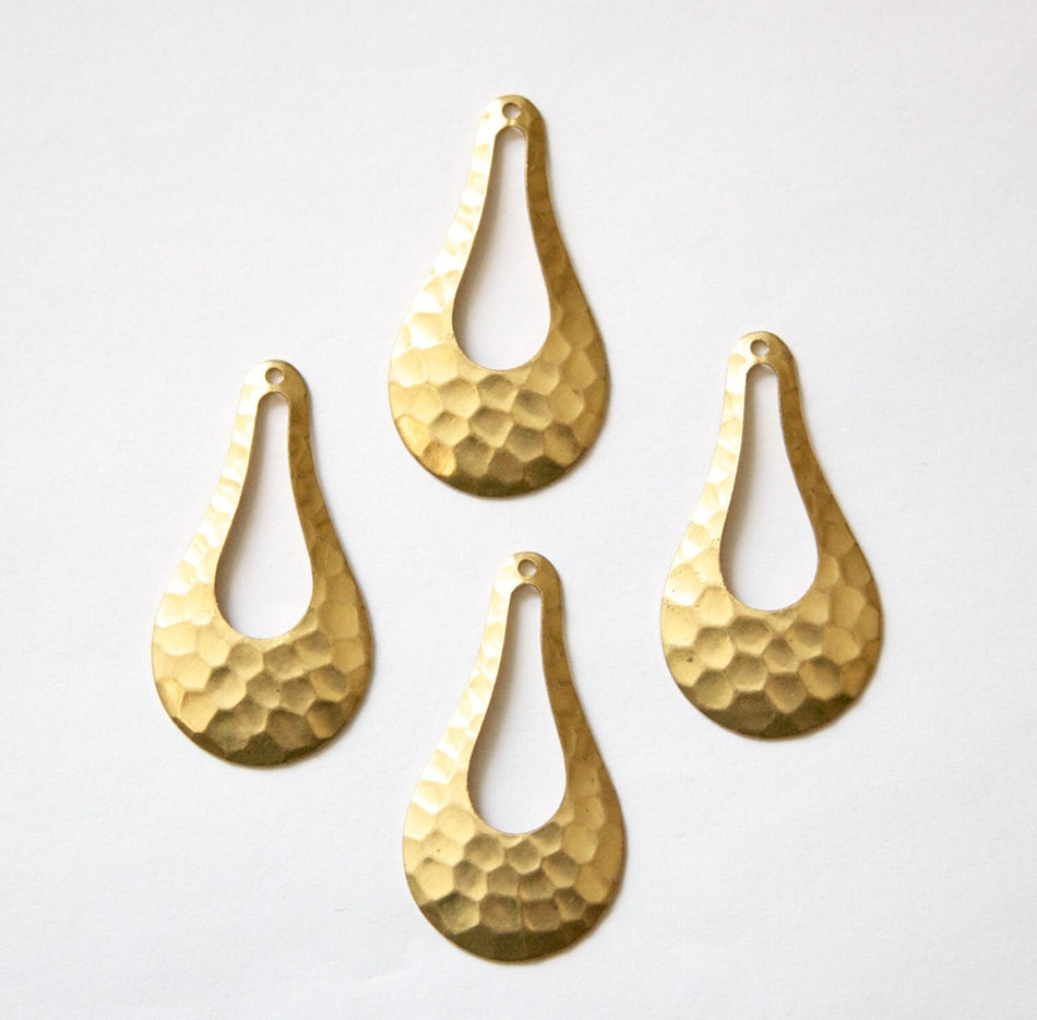 1 Hole Hammered Raw Brass Pear Drop Pendant Drops (4) mtl410A