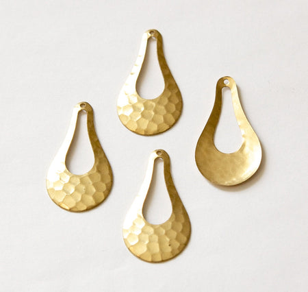 1 Hole Hammered Raw Brass Pear Drop Pendant Drops (4) mtl410A