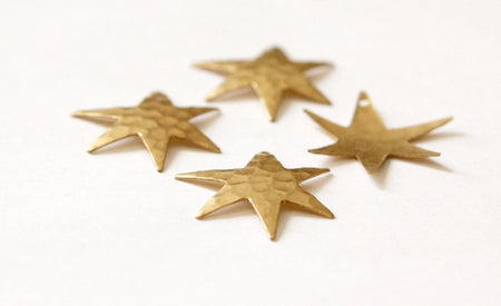 1 Hole Hammered Raw Brass Star Pendant Drops (4) mtl411A